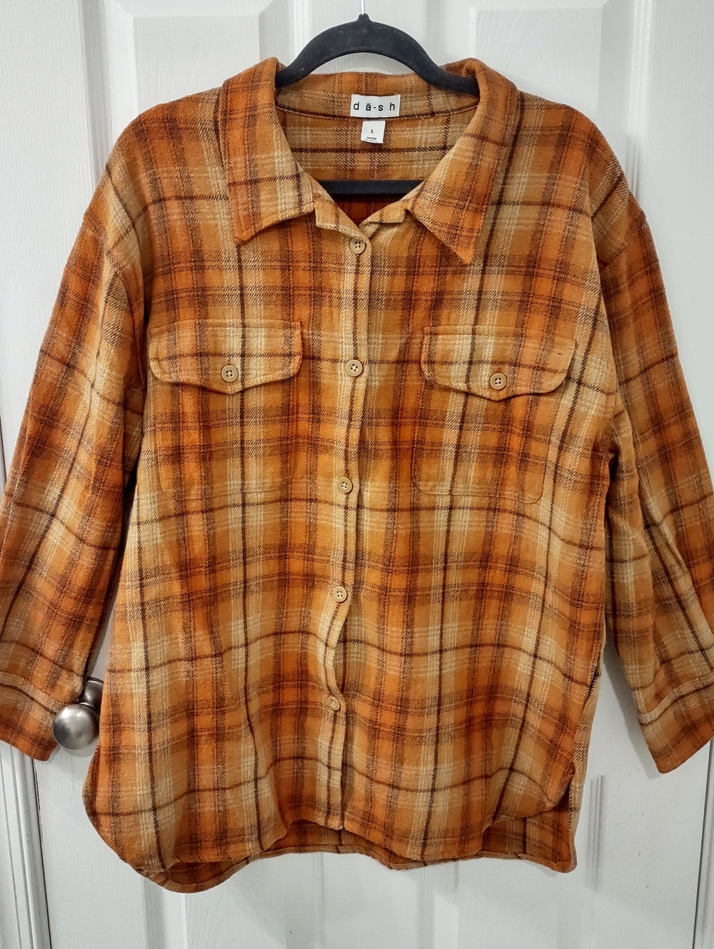 NWT Dash Shacket Burnt Henna Plaid Heavyweight Cotton Rounded Hem Size L